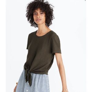 Madewell Texture & Thread Modern Tie-Front Top Green Women's Size Medium Cotton